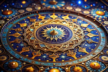 Obraz premium Miniature Arabic Astronomical Chart: Tilt-Shift Star Map, Celestial Navigation, Ancient Astronomy, Night Sky