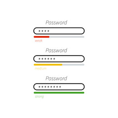 Password weak, medium and strong interface icon set. Digital security concept illustration symbol