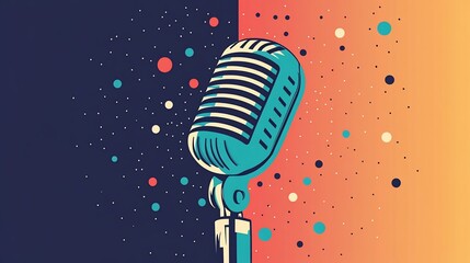 Retro microphone illustration on colorful background.