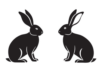 Obraz premium Silhouette Illustration of Two Rabbits Facing Each Other on White Background