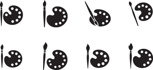 Art Day Paint Palette and Brush Silhouette Vector Set