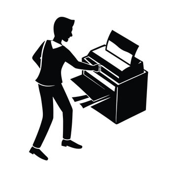 black silhouette man operating printer clip art preview