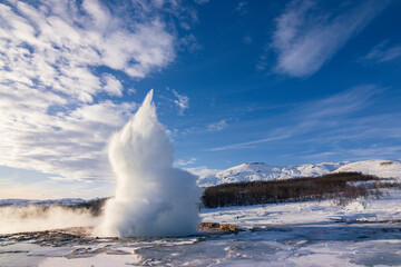 Sunset at Geyser Strokkur in Golden Circle (South Iceland) 