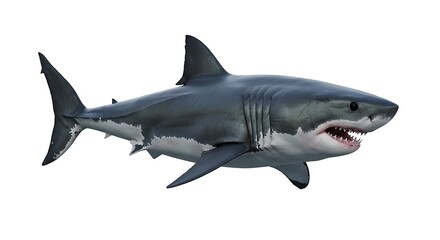 Fototapeta premium A great white shark with a sleek body and sharp teeth, positioned on a white background