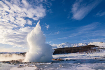 Sunset at Geyser Strokkur in Golden Circle (South Iceland) 