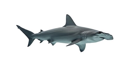 Fototapeta premium A hammerhead shark swimming gracefully, with its unique head shape, white background.