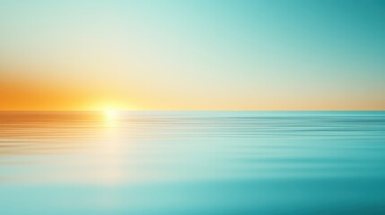 Fototapeta premium A serene seascape at sunrise, showcasing tranquil waters and a colorful sky reflecting soft hues of orange and blue, Ideal for calming visuals, relaxation themes, and nature-inspired projects,