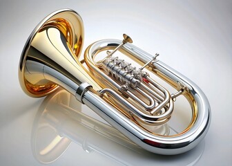 Obraz premium Miniature Silver Bass Tuba, Isolated on White & Transparent Backgrounds - 3D Rendered Musical Instrument