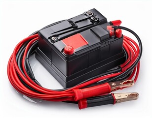 car battery charger with jumper cable isolated on white background