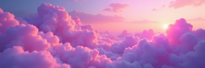 Fototapeta premium Dreamy pink-purple cloudscape, subtle rainbow shimmer, color, vibrant, sky background