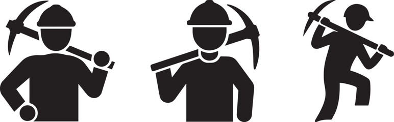 Labor Day Miner Silhouette Vector Icon Set