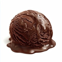 Realistic illustration of a scoop of rich dark chocolate ice cream with a velvety smooth texture and slightly glossy surface on a clean white background