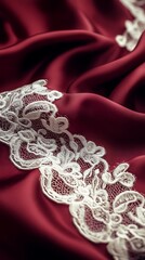 Obraz premium White lace trimming over red silk fabric is beautifully arranged