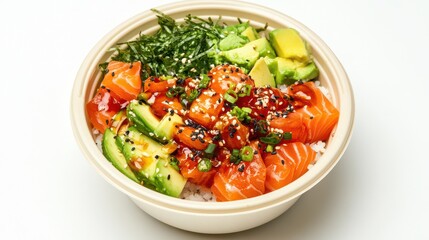 Healthy Poke Bowl with Salmon, Avocado, and Rice