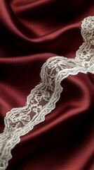 Obraz premium Burgundy Silk Fabric Draped With Delicate Lace Trim Detail