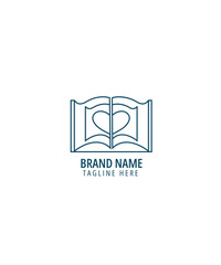 education book logo, heart book logo, heart open like a book logo , vector illustration
