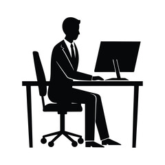 Efficient businessperson silhouette actively working on a computer at desk