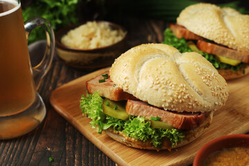 Leberkaessemmel sandwich - traditional fast food snack in Germany