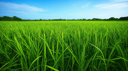 Obraz premium Fresh green grasses in focus in the field. Carbon net zero concept