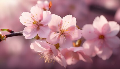 Fototapeta premium soft pink petals unfurl on delicate cherry blossom branches foliage spring cherry