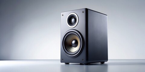 Obraz premium Minimalist Black Speaker on White Background - Modern Audio Equipment Stock Photo