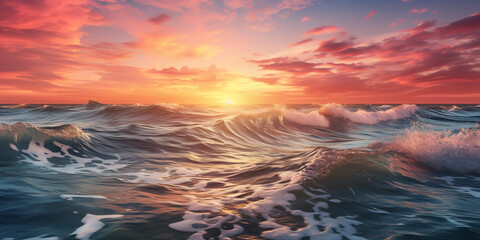 Obraz premium A stunning sunset over the ocean, with vibrant colors and gentle waves.