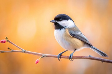 Obraz premium Minimalist Chickadee on Branch, Simple Bird Photography