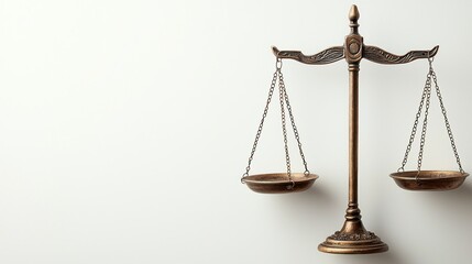 Ornate bronze balance scales on a white background