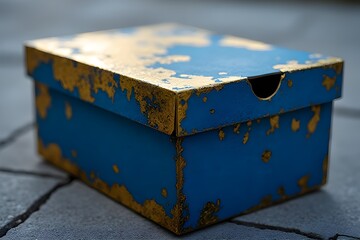 Distressed Blue Box with Gold Accents - Gift Packaging Design