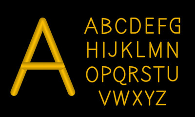 Obraz premium The letters are made of yellow metal. An iron font in the form of a golden wire. A set of letters, English font, for free use. Vector image