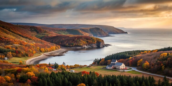 Minimalist Fall Panorama: Saint Ann's Bay, Cabot Trail, Nova Scotia