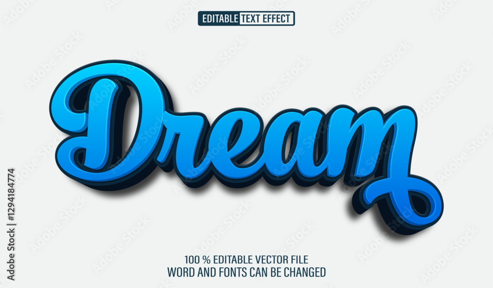 Fototapete editable 3d text style effect - blue script dream text effect template