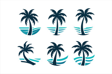 set of palm trees logo illustration 