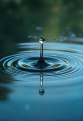 Water droplet creating ripples in a calm pond