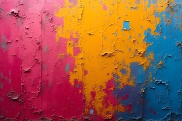 Fototapeta premium Vibrant Multicolored Textured Wall with Peeling Paint
