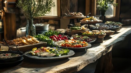 Rustic Table with Fresh Vegetable Platter