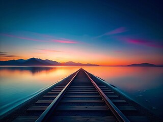Obraz premium Minimalist Lake Baikal Railway: Tranquil Siberian Shoreline