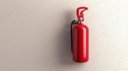 Obraz premium Fire Extinguisher Ready for Emergency, bright red fire extinguisher mounted on a wall
