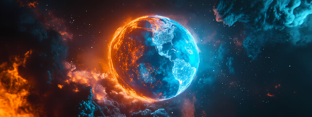 Glowing Digital Earth with Energy Waves