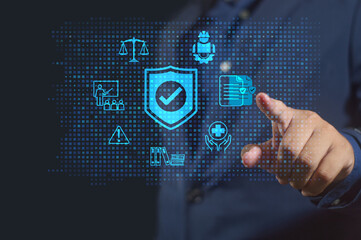 01/2568 Work safety and compliance concept, Safety First concept. Compliance with laws and regulations and ethical operations to standard and corporate policy.