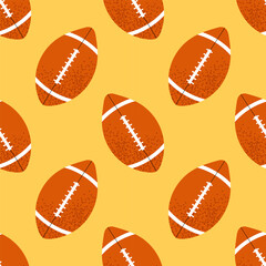 American football ball. For sports themes, outdoor games and team activity concepts. Seamless pattern for textile, wrapping paper, background.