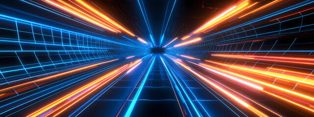 Futuristic Light Burst with Digital Grid