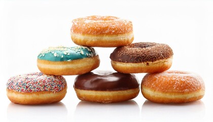 piles of glazed donuts isolated on white background