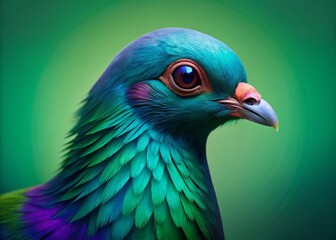 Minimalist Pigeon Head, Green Background - Nature Stock Photo