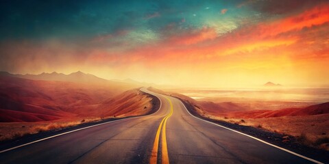 Desolate Highway: Endless Road Leading to Nowhere Stock Photo