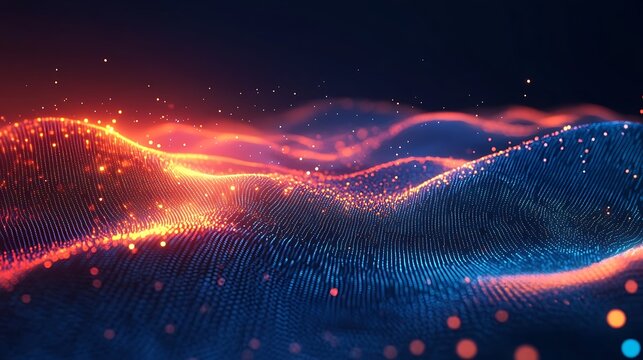 Abstract digital wave, glowing particles, futuristic background, visual display, stock photo