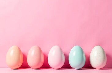 Easter eggs in pastel colors on a pink background