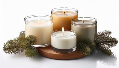 beautiful wax candles candles in glass holders isolated on white background