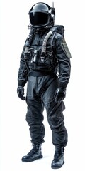 Fototapeta premium Fighter Pilot Helmet and Suit Isolated on White Background. Military Airman Equipment for Flying Aircraft