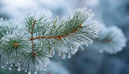 frosted pine needles with water droplets and ice texture